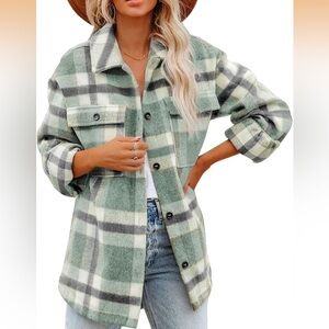 Plaid Button-Up Jacket Shacket Green